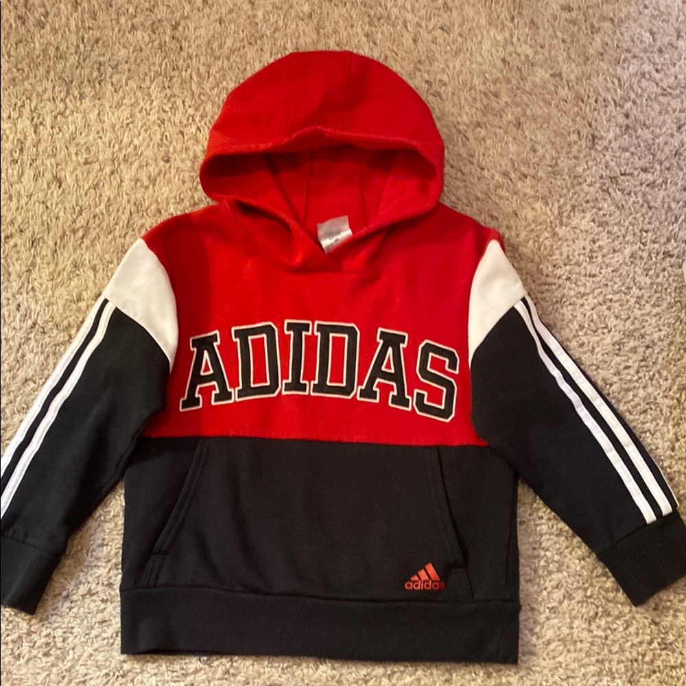 Adidas Red and Black Color Block Hoodie